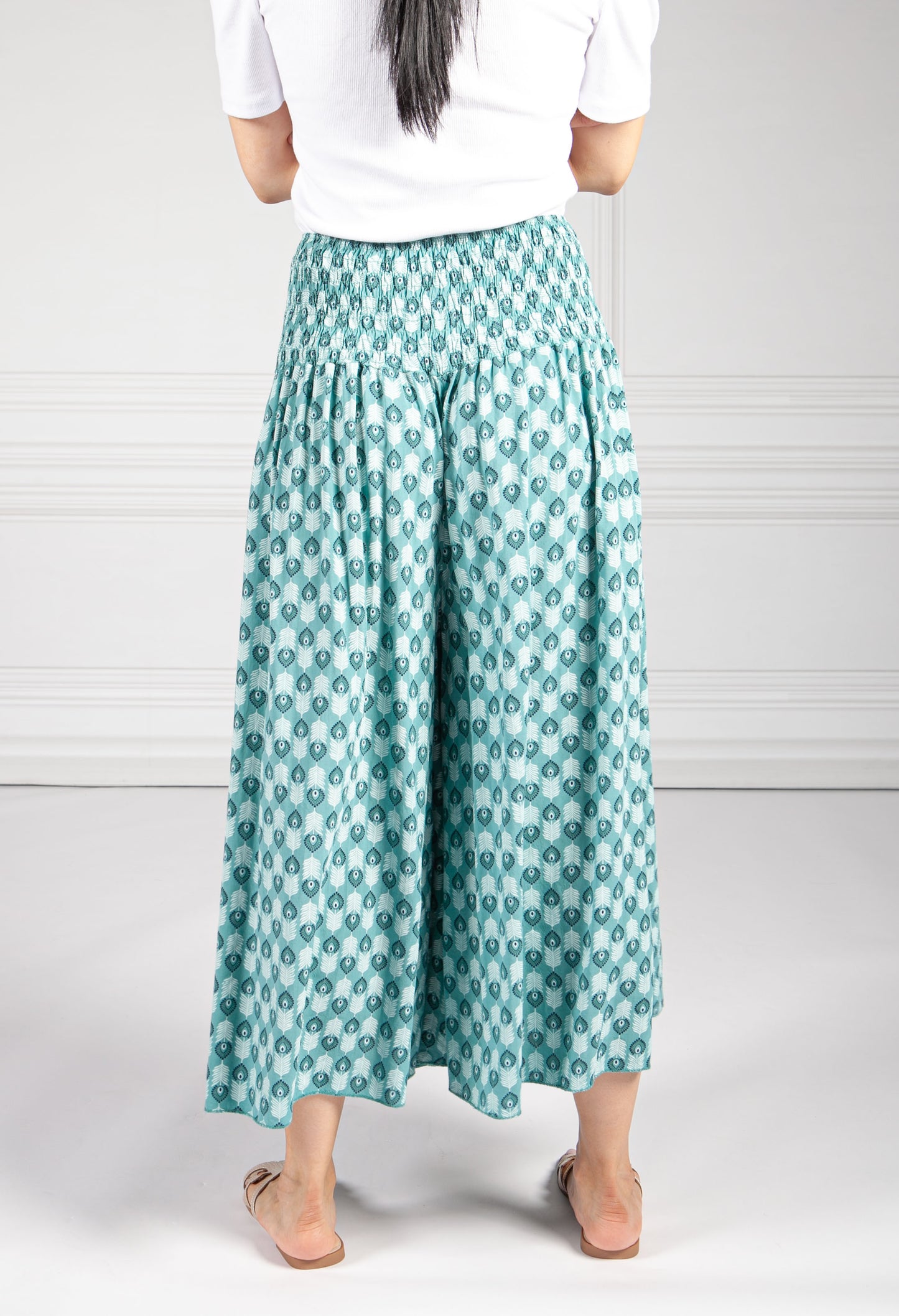 Fern Green Peacock Print Trousers