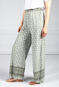 Rose Blossom Printed Trousers in Khaki