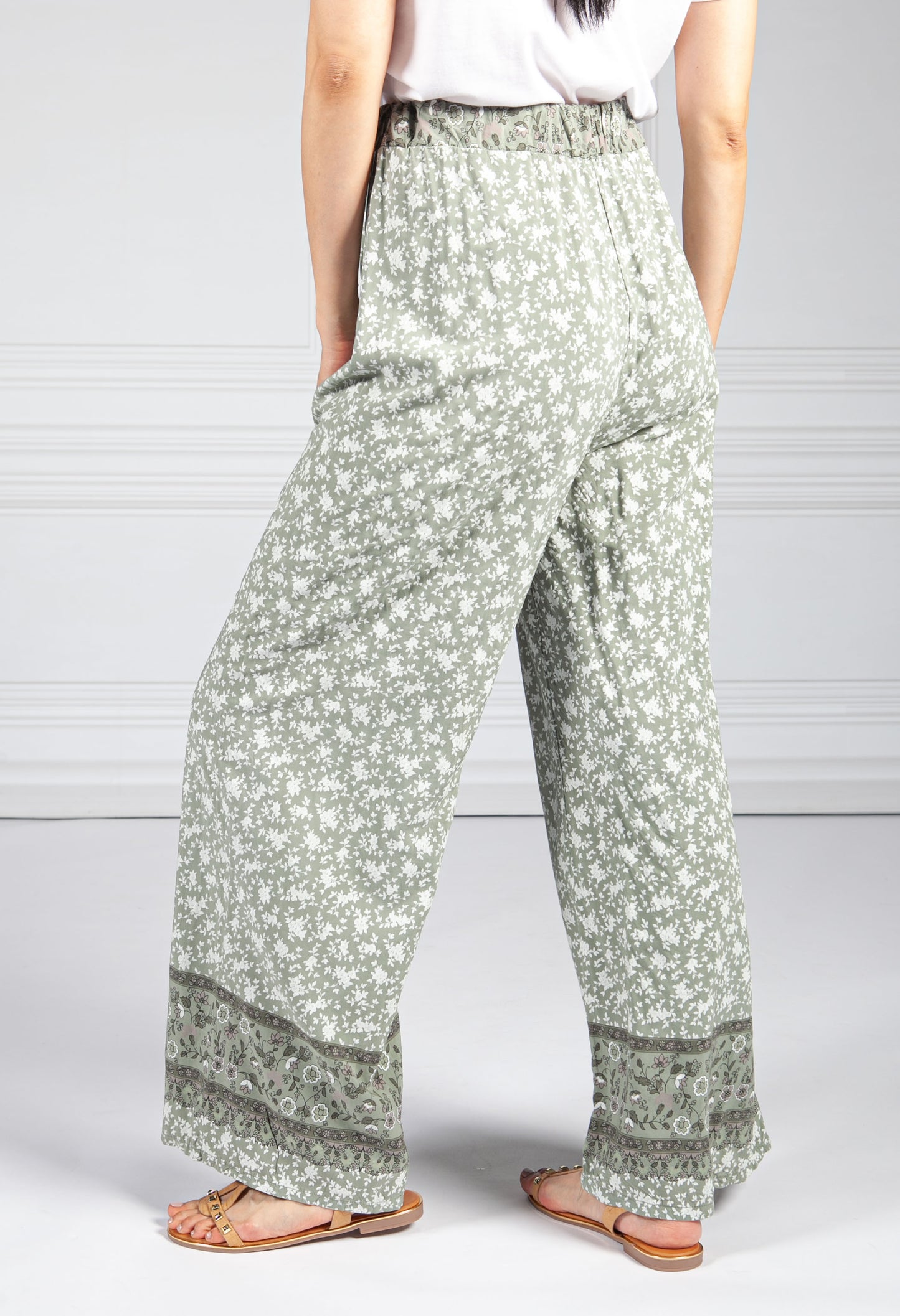 Rose Blossom Printed Trousers in Khaki