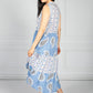 Collarless Tribal Print Dress in Blue