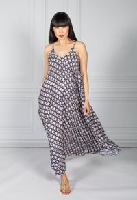 Navy Vintage Print Maxi Dress