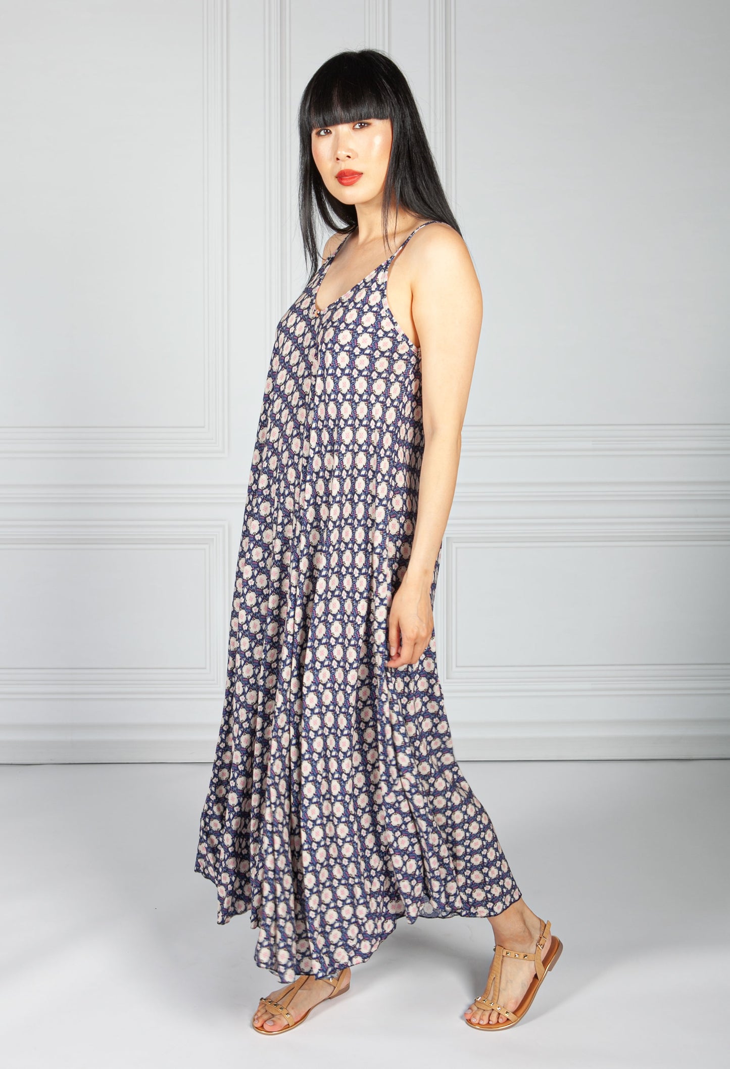 Navy Vintage Print Maxi Dress