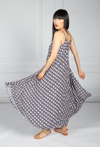 Navy Vintage Print Maxi Dress