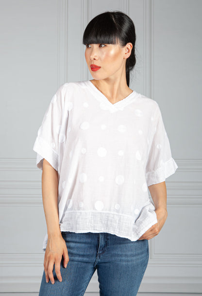 White Embroidered Circle Design Blouse