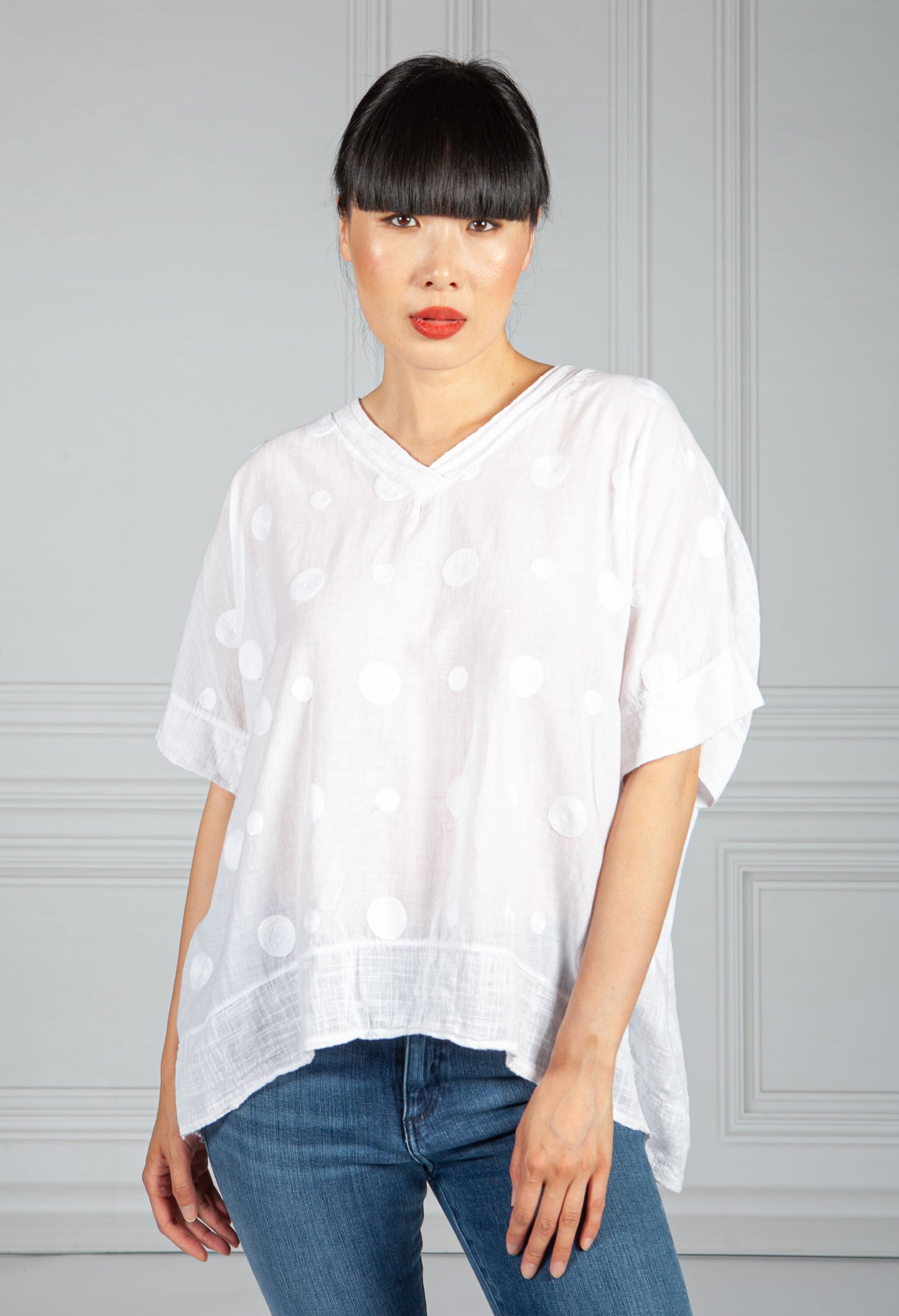 White Embroidered Circle Design Blouse