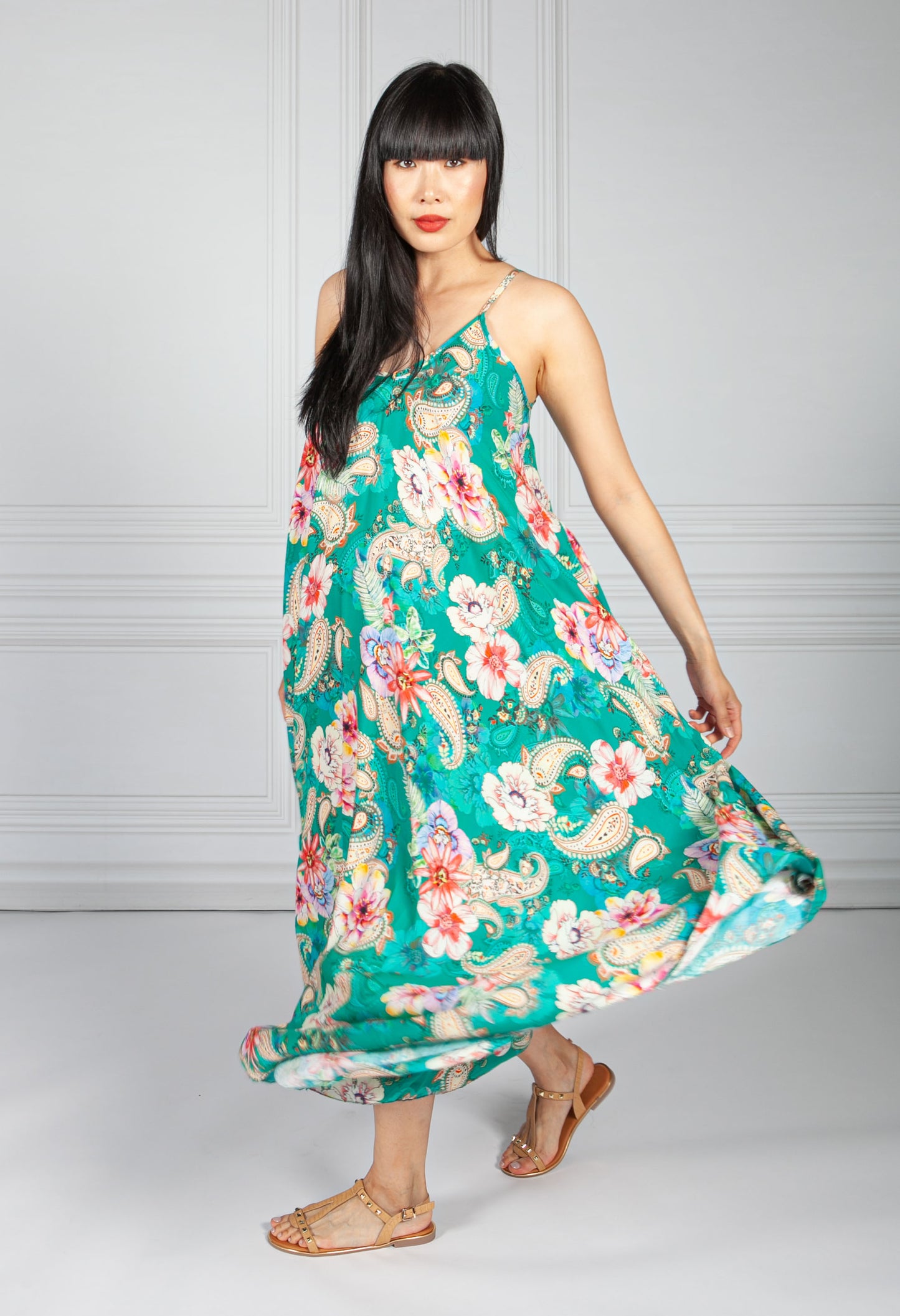 Emerald Green Abstract Print Maxi Dress