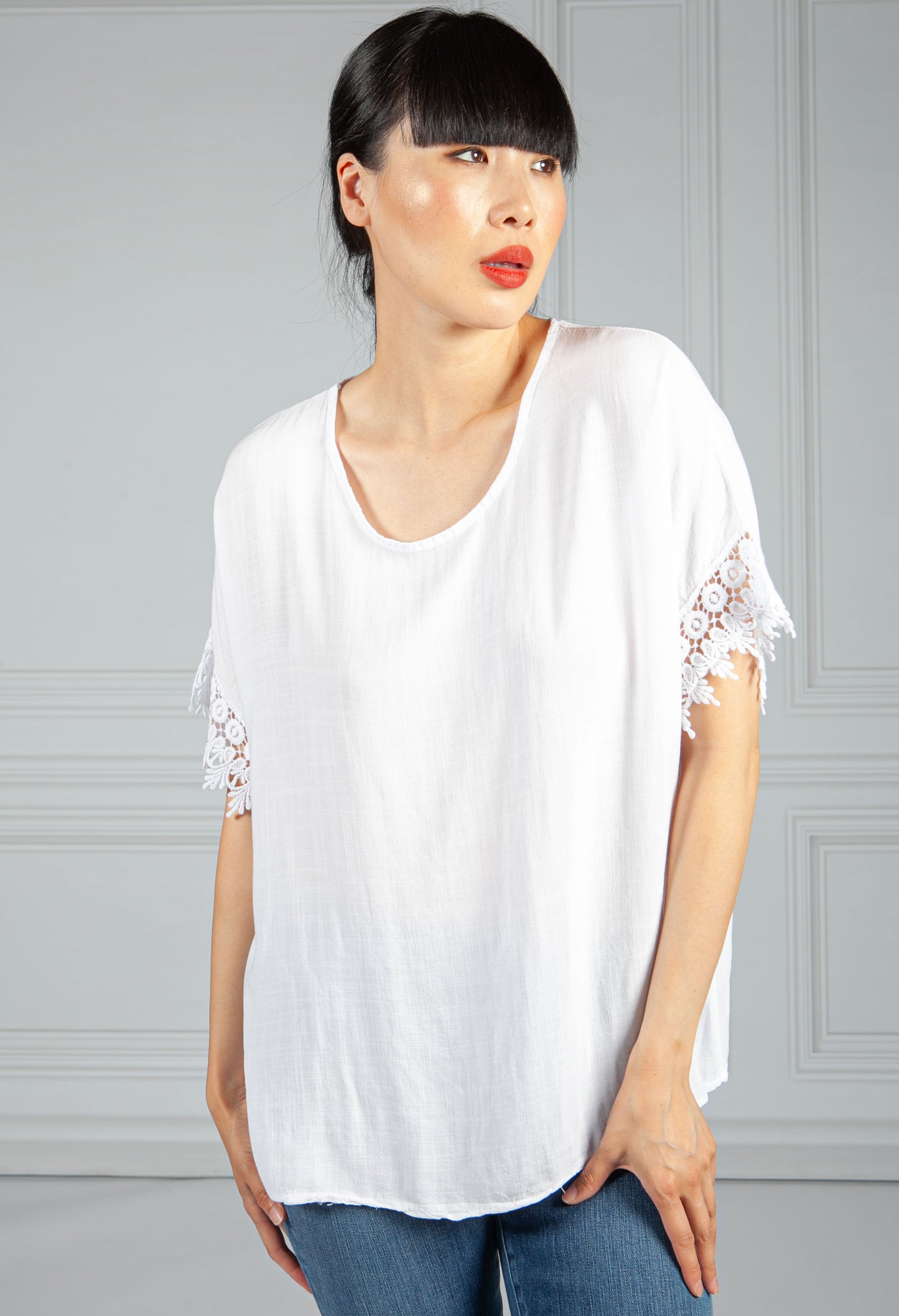 Brilliant White Lace Trim Blouse