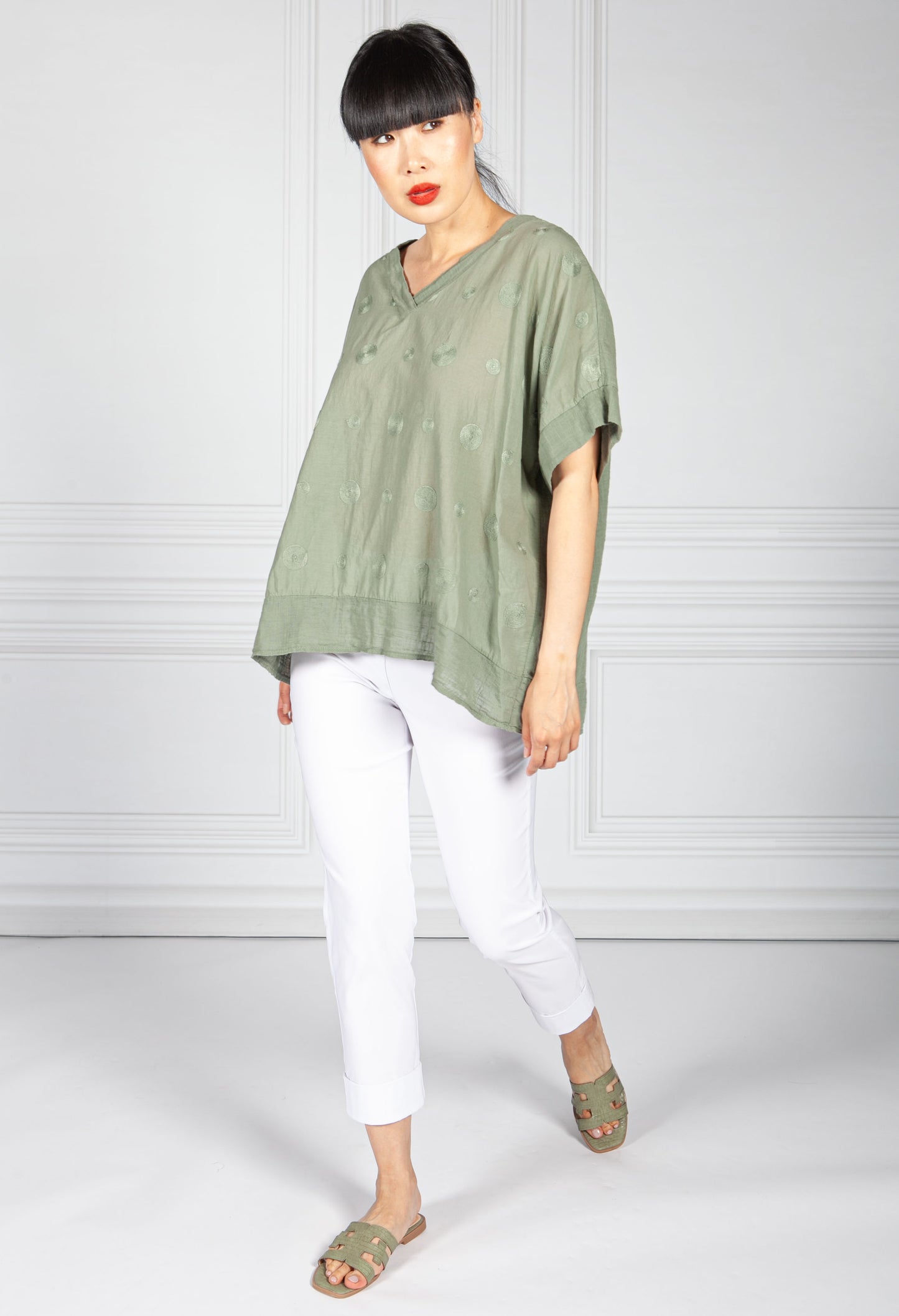 Khaki Embroidered Circle Design Blouse