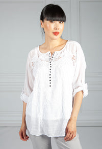 White Button Down Embroidered Blouse