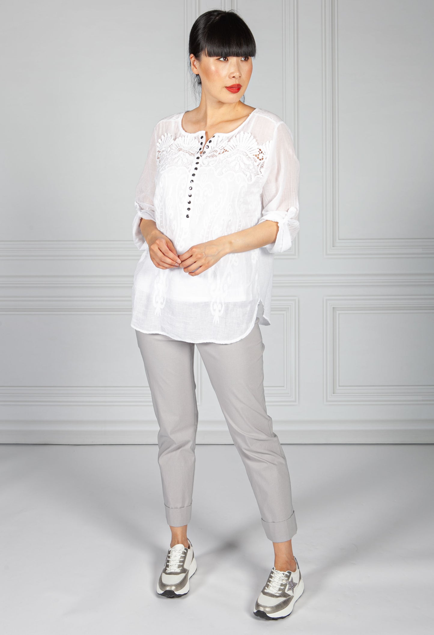 White Button Down Embroidered Blouse