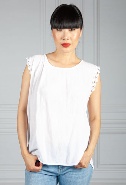 White Crepe Sleeveless Top-1