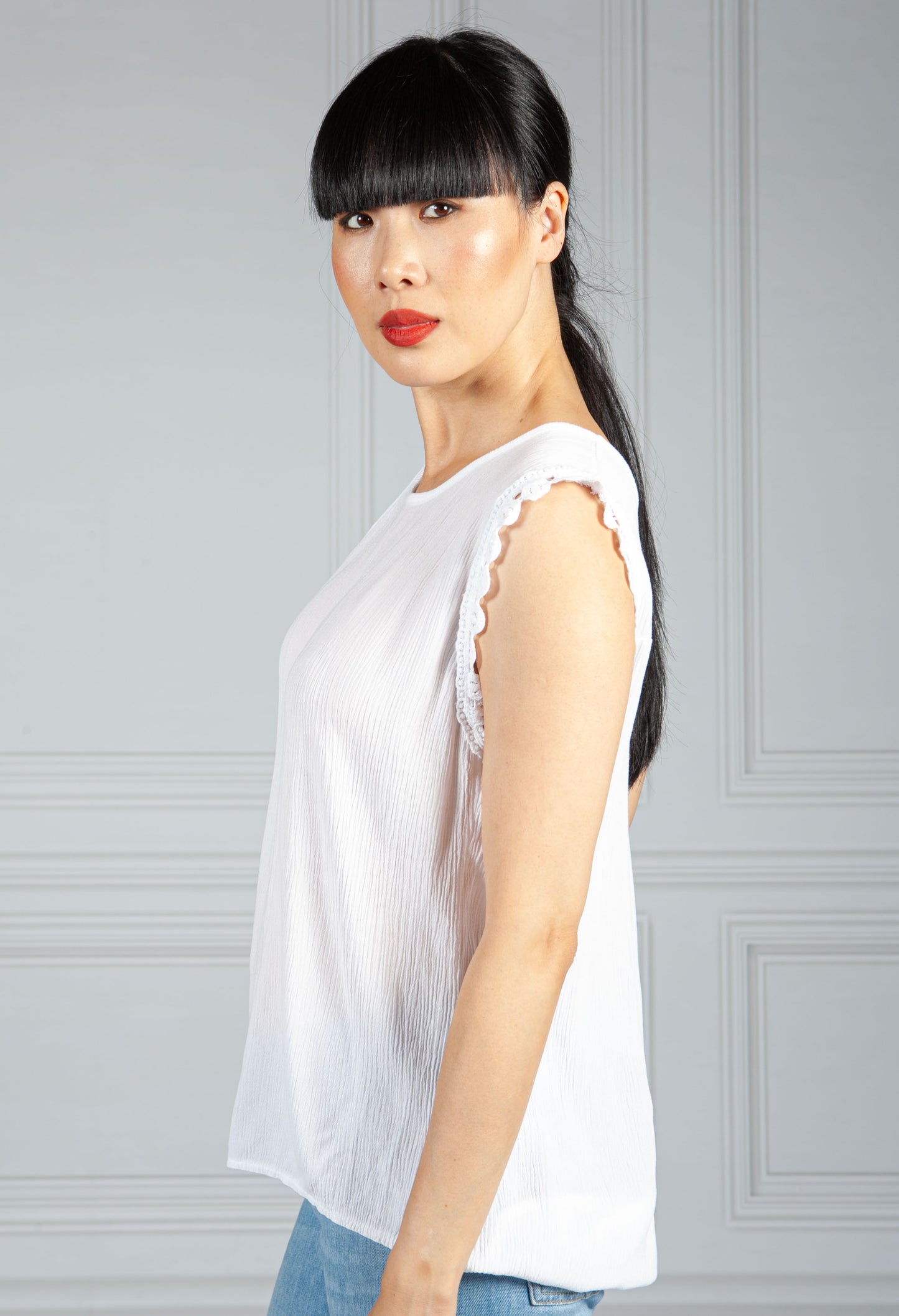 White Crepe Sleeveless Top-1