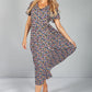 Button Through Flower Pop dress in Midnight Blue