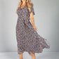 Button Through Flower Pop dress in Midnight Blue