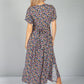 Button Through Flower Pop dress in Midnight Blue