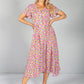 Button Through Flower Pop Dress in Pink