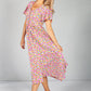 Button Through Flower Pop Dress in Pink