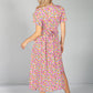 Button Through Flower Pop Dress in Pink