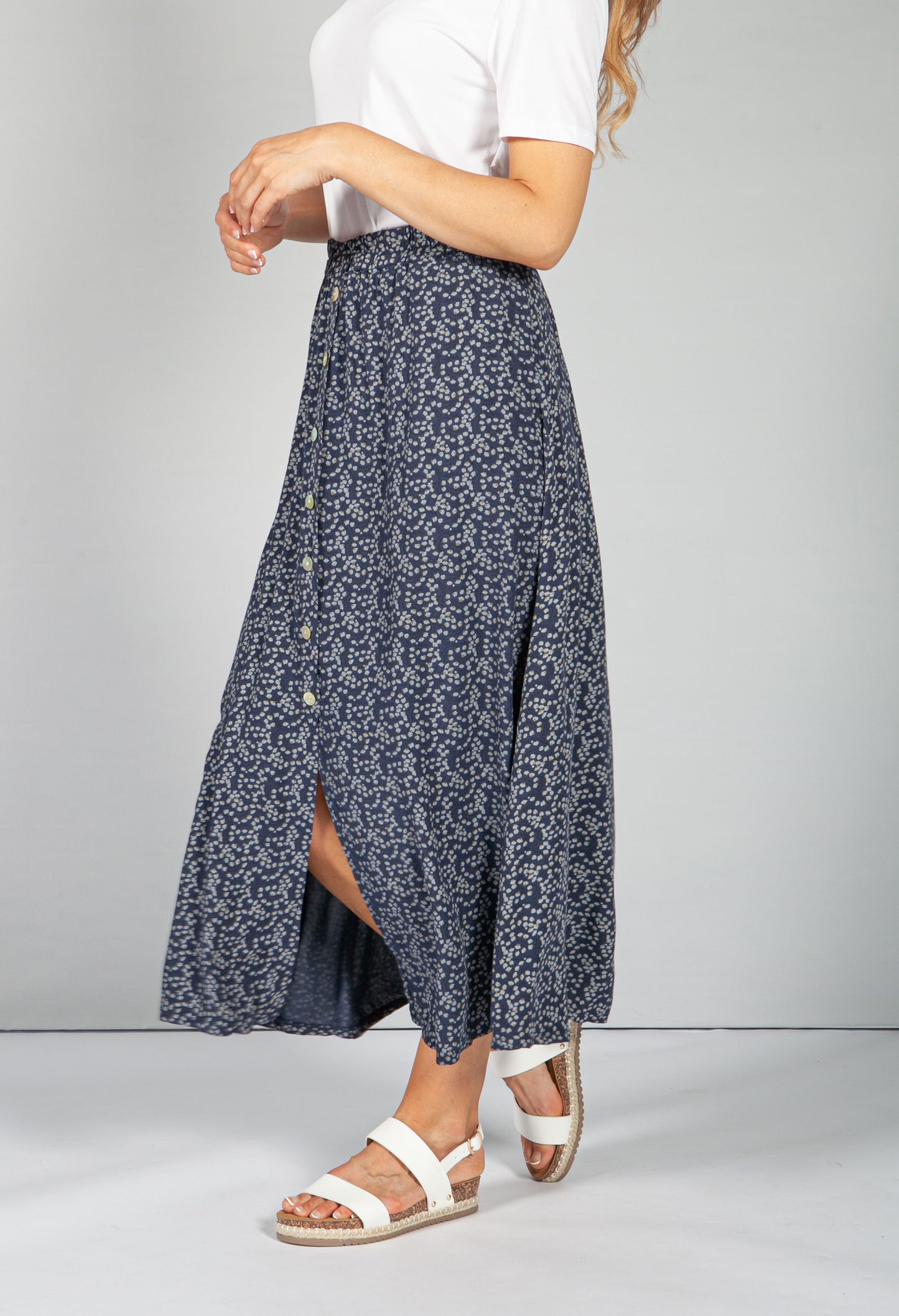 Mini Bloom Faux Button Down Skirt in Deep Navy-1