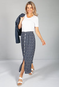 Mini Bloom Faux Button Down Skirt in Deep Navy-1