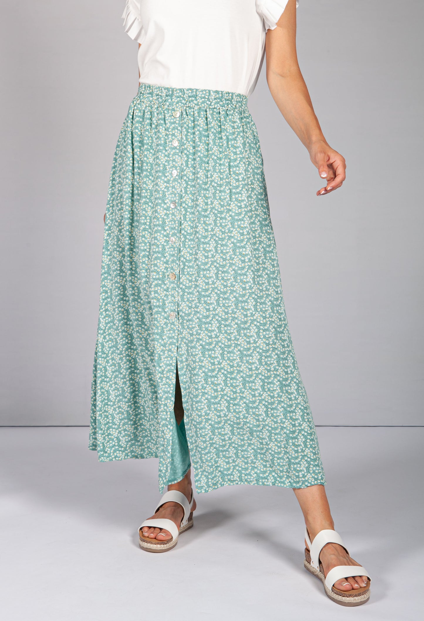 Mini Bloom Faux Button Down Skirt in Sage-1