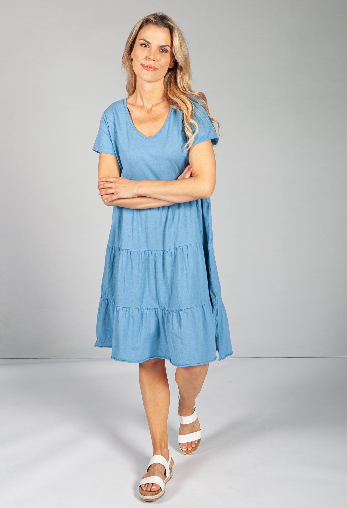 Cornflower Blue Tiered Dress