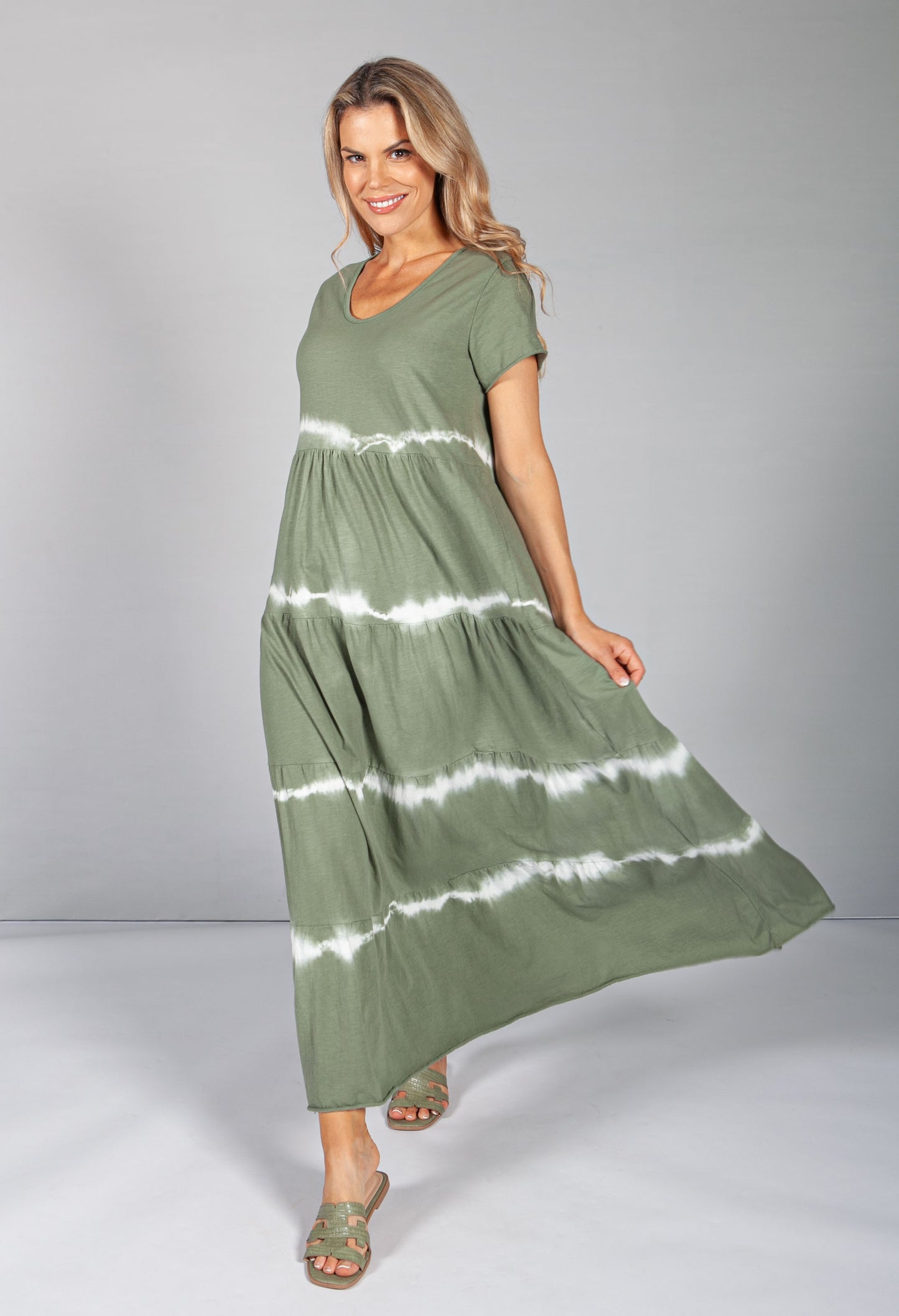 Tie Dye Tier Dress in Khaki