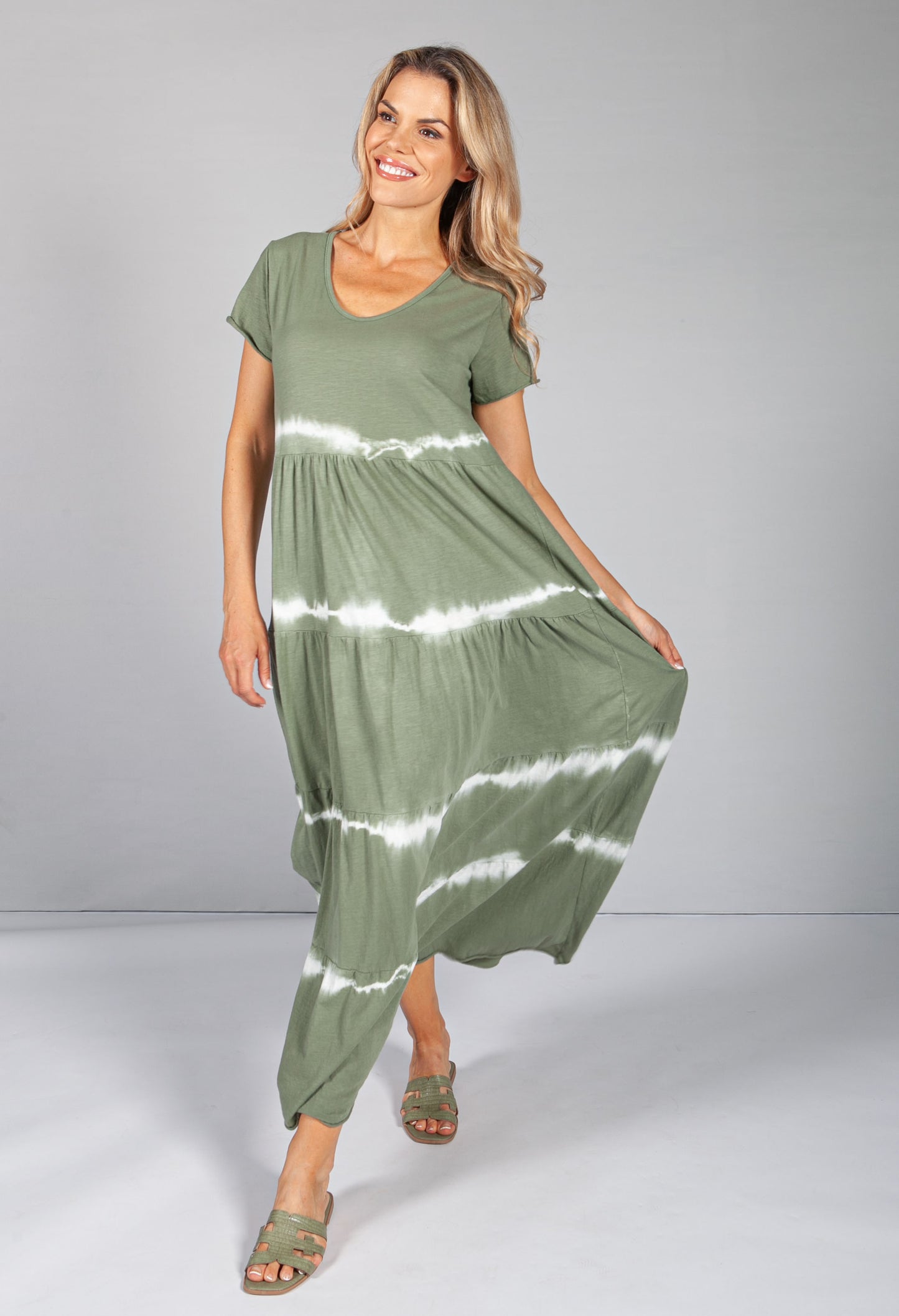 Tie Dye Tier Dress in Khaki