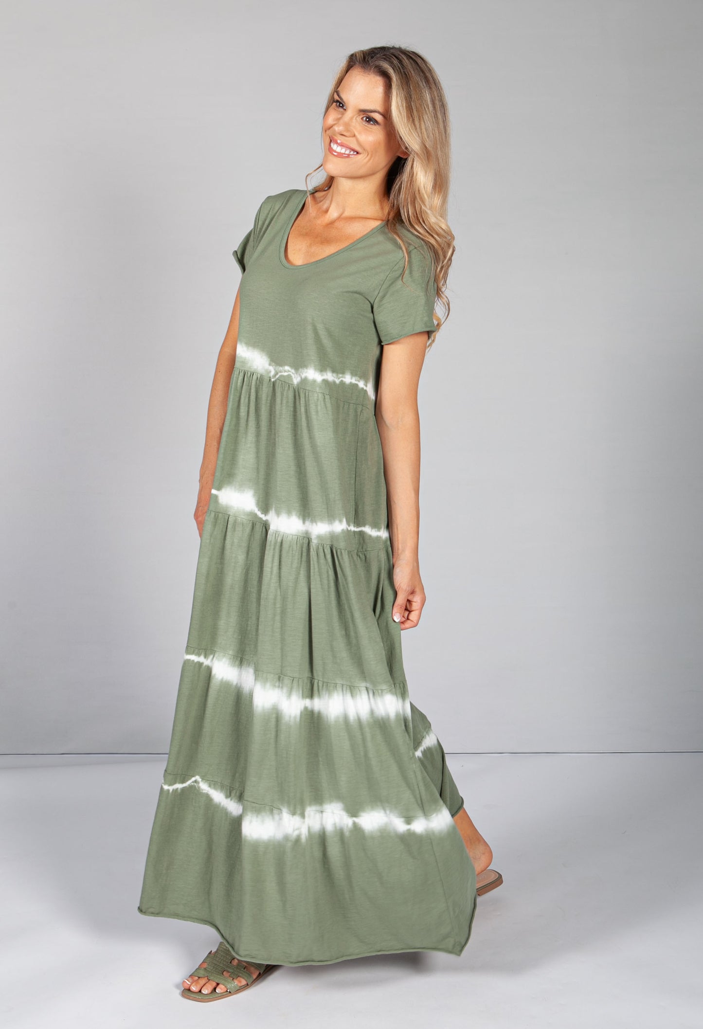 Tie Dye Tier Dress in Khaki