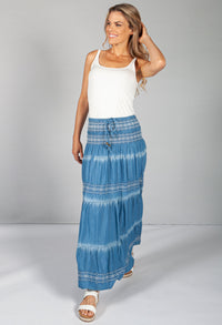 Multi-Wear Boho Denim Skirt with White Stitching