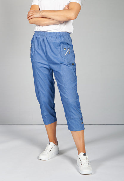 Cargo Style Cropped Pant in Faux Denim