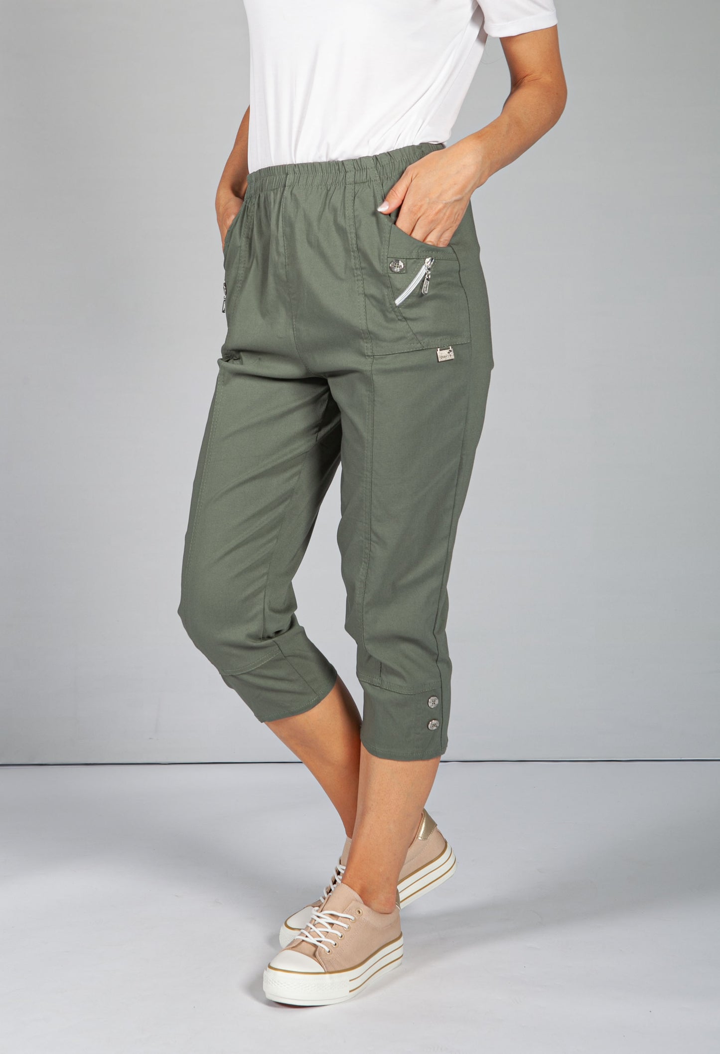 Cargo Style Capri Pant in Khaki