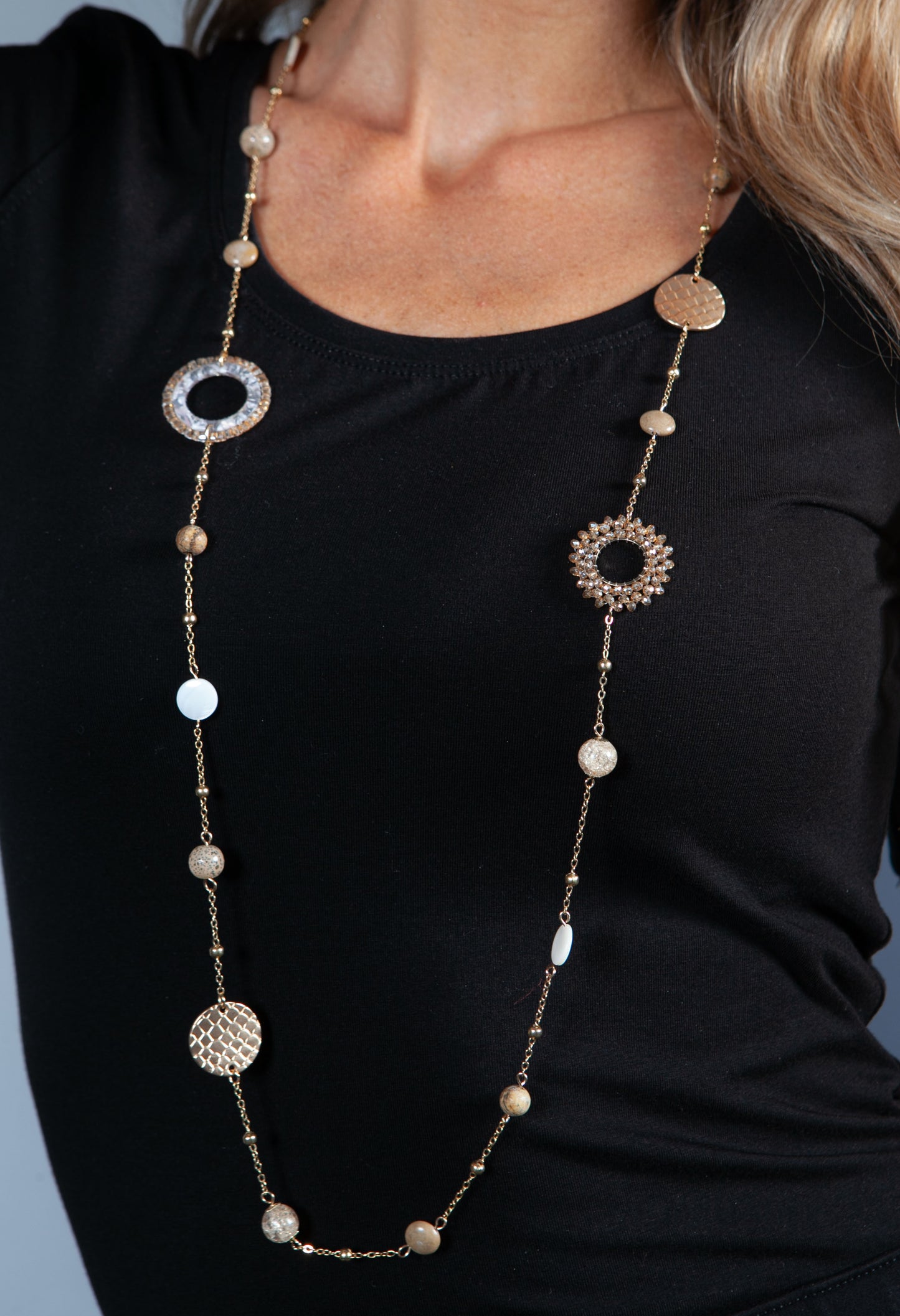 Sea Stone and Ring Detail Necklace