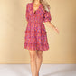 Wine Ditzy Print Ruffle Dress