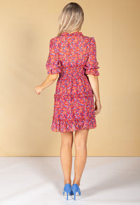 Wine Ditzy Print Ruffle Dress