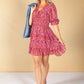 Wine Ditzy Print Ruffle Dress