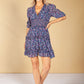 Navy Ditzy Print Ruffle Dress