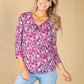 Wine Floral Print Top with Necklace Detail