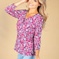 Wine Floral Print Top with Necklace Detail