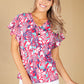 Fuchsia Floral Print Top with Necklace Detail