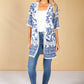 Floral Print Kimono Style Cardigan in Navy and Off-White