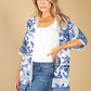 Floral Print Kimono Style Cardigan in Navy and Off-White