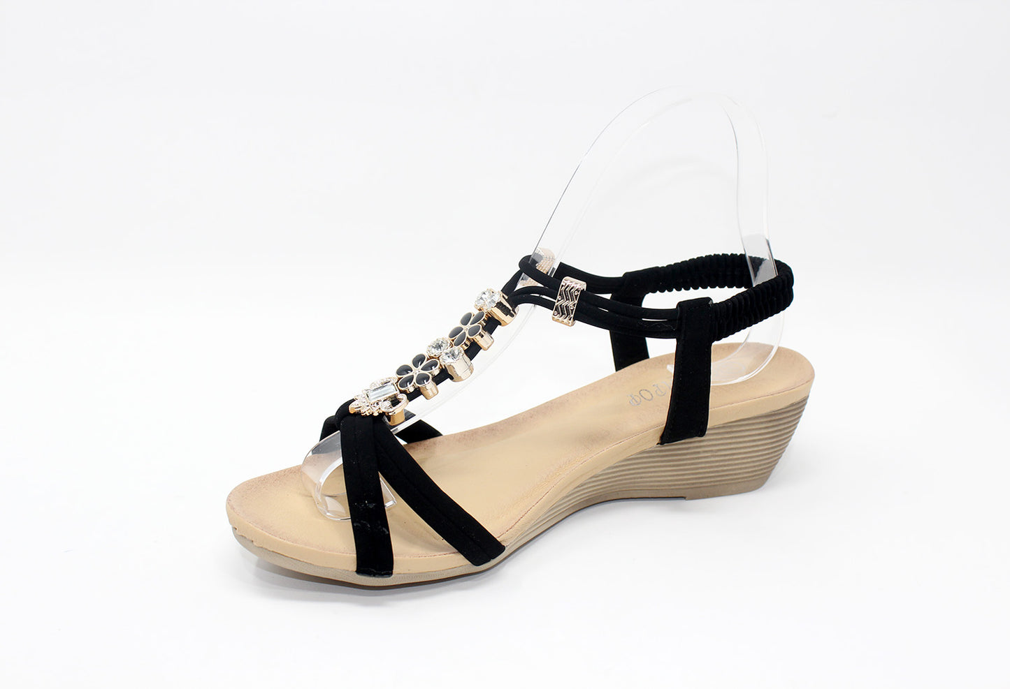 SHOE LOUNGE GLITTERED DETAIL STRAP WEDGE SANDAL IN BLACK