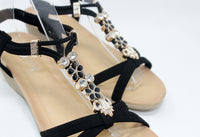 SHOE LOUNGE GLITTERED DETAIL STRAP WEDGE SANDAL IN BLACK