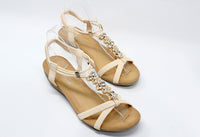 SHOE LOUNGE GLITTERED DETAIL STRAP WEDGE SANDAL IN BEIGE