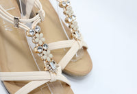 SHOE LOUNGE GLITTERED DETAIL STRAP WEDGE SANDAL IN BEIGE