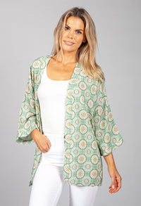 PAMELA SCOTT VINTAGE PRINT KIMONO STYLE CARDIGAN IN OLIVE