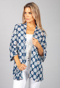 PAMELA SCOTT VINTAGE PRINT KIMONO STYLE CARDIGAN IN NAVY