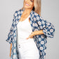 PAMELA SCOTT VINTAGE PRINT KIMONO STYLE CARDIGAN IN NAVY