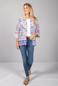 PAMELA SCOTT PAISLEY KIMONO STYLE CARDIGAN IN WHITE